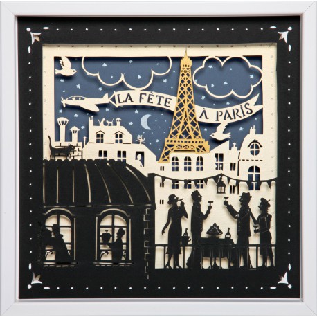 Tableau "La fête à Paris" 25x25 cm - cadre en bois